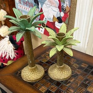 Palm Tree Candle Holders in Green and Gold